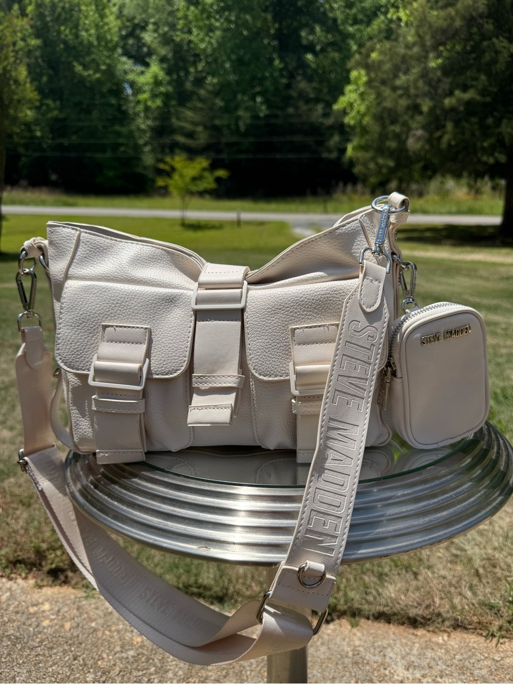 Women’s Cream Crossbody Shoulder Bag with Removable Strap